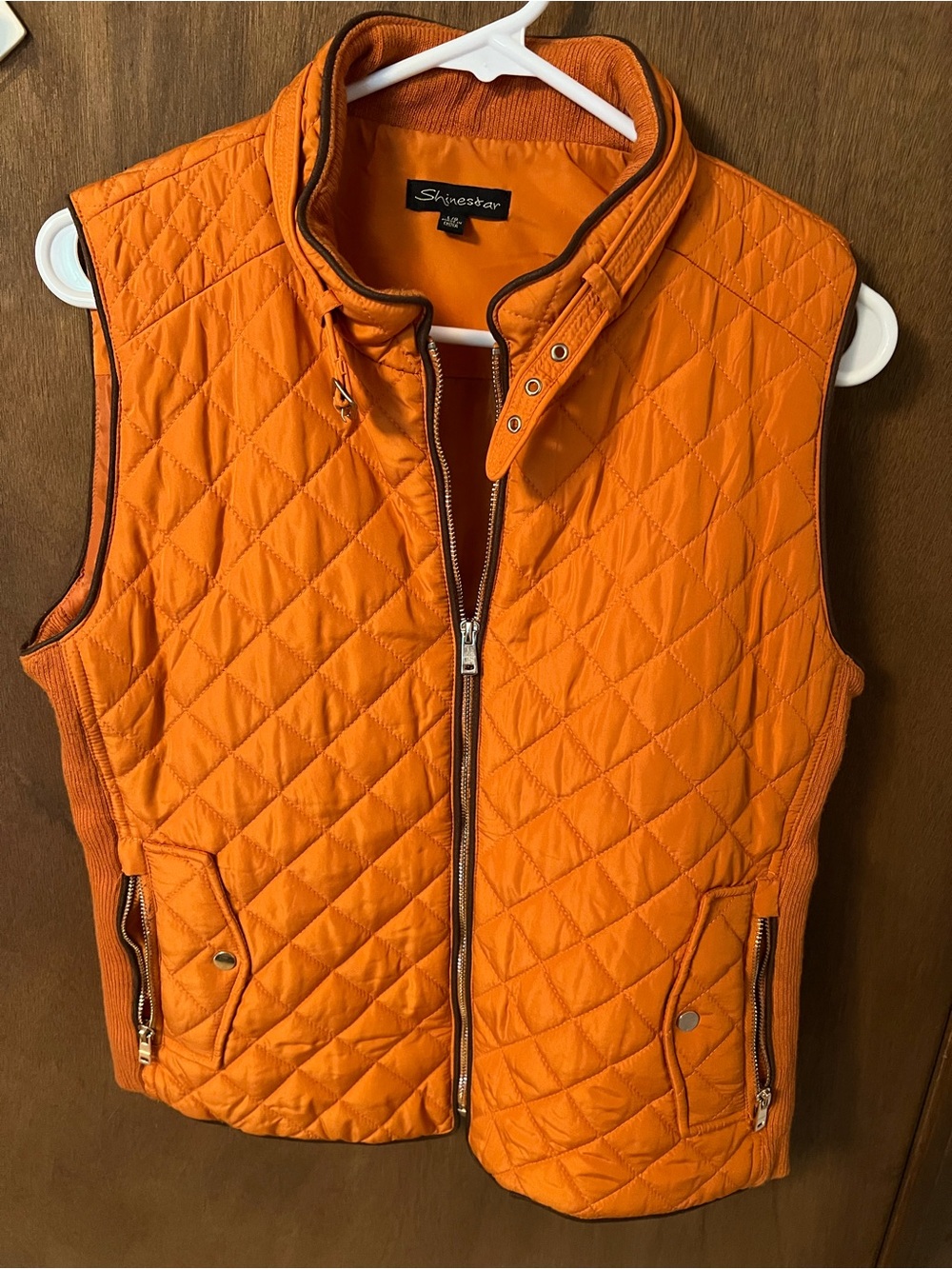 Shinestar Quilted Bright Orange Womenโs Puffer Vest